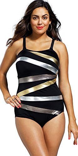 Swim Sexy Women's Plus Size Metallic Spliced Maillot - Gold - Size:20