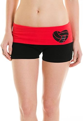 Juniors Two Tone Fold Over Volleyball Cotton Spandex Shorts (Large, S.Red)