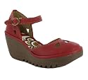 FLY LONDON YUNA LEATHER WEDGE SHOES RED