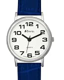 Ladies Ravel Easy Read White Watch With Extra Long Blue Strap And Chrome Case