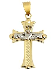 10k Two-Tone Gold Claddagh Cross White and Yellow Gold Pendant
