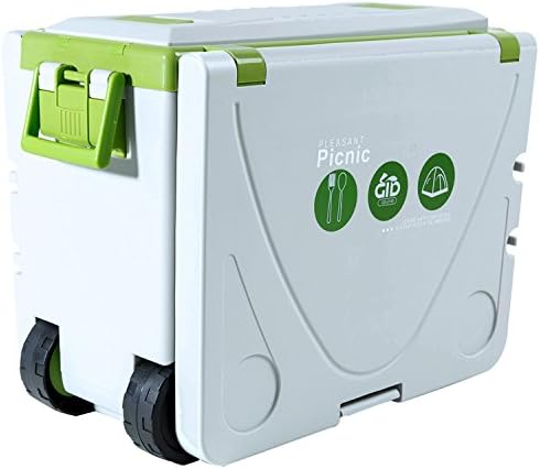 ASVOGUE 34-Pint Camping Foldable Wheels Cooler Box with 97cm Table and 2 Chairs
