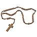 INBLUE Men,Women's Wood Pendant Necklace Brown Cross Bead 24 Inch Rosary Chain