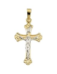 14K Two-Tone Gold Crucifix Pendant - 45.00x31.00mm -- LIFETIME WARRANTY