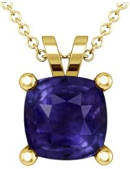 14K Yellow Gold Cushion Cut Purple Sapphire Solitaire Pendant