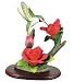 Hummingbird Figurine Porcelain with Rose Flowers on Wood Base