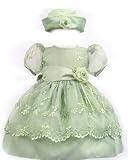 Elegant Baby Girl Sage Green Dress & Hat. Available in 12,18,24,36 Months