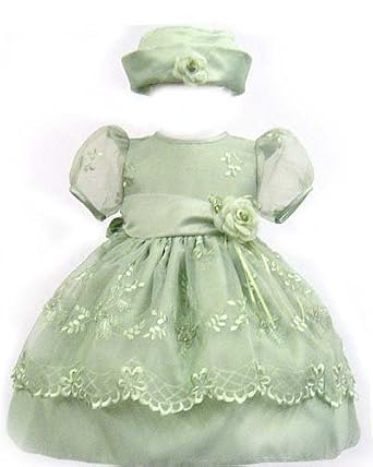 Elegant Baby Girl Sage Green Dress & Hat