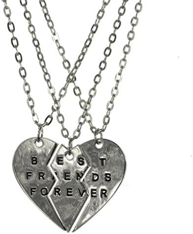 Fun Daisy Best Friends Forever BFF Golden or Silver Stainless Steel Heart Shape Necklace Set (BEST FRIENDS FOREVER-3 Silver)