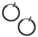 Pair of Medium Size 3/8 inch Black Non-Pierced Hoops-Fake Lip Ring-Fake Nose Hoop