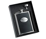 Black Leather Hip Flask with Funnel Set - Personalized Birthday Gift