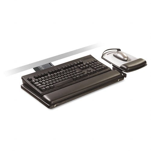 3M Easy Adjust Sit/Stand Keyboard Tray with Adjustable Platform, 23 Inch Track, Antimicrobial Gel Wrist Rests (AKT180LE)