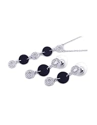 Nickel Free Sterling Silver Pendant & Earring Sets Round With Black CZ Set