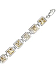 Sterling Silver Two Tone Quilt Link Bracelet