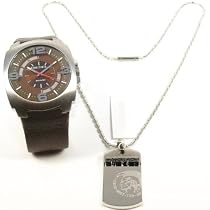 Diesel Gents Leather Watch And Stainless Steel Dog Tag Gift Set