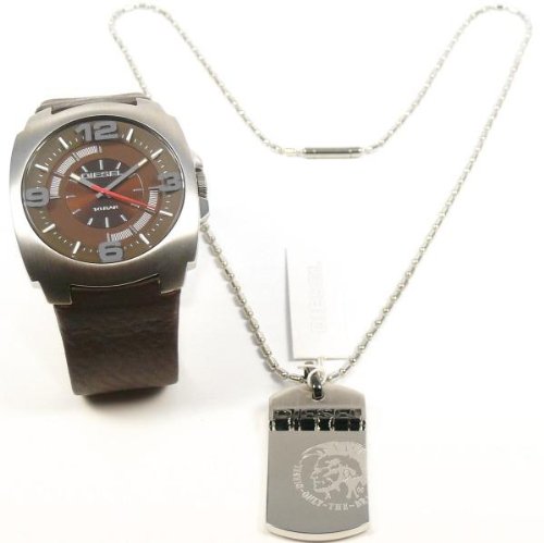 Diesel Gents Leather Watch And Stainless Steel Dog Tag Gift Set