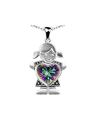 Original Star K (tm) Little Girl Holding 8mm Heart Mother Birthstone Pendantwith Genuine Mystic Topaz in .925 Sterling Silver
