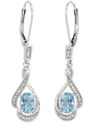 14K White Gold Natural Aquamarine Lever Back Earrings, 1 7/16 inch long