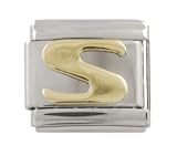 SilverBin Gold Tone Letter Initial S Stainless Steel Italian Charm Link
