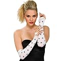 Women's Fingerless Gloves with Hearts - White