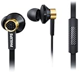 Philips TX2BK/00 In-Ear Kopfhörer mit Mikrofon und Premium-Treiber (ovale Schallröhre, 3 Ohrkappentypen), schwarz/gold