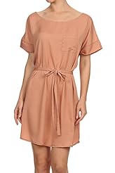 Chiffon Short Sleeves Bateau Neck  Shirt  Dress With a Sash 