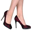4 1/4 Inch Sexy Party Shoe High Heels Lace Stiletto Black Red Gold
