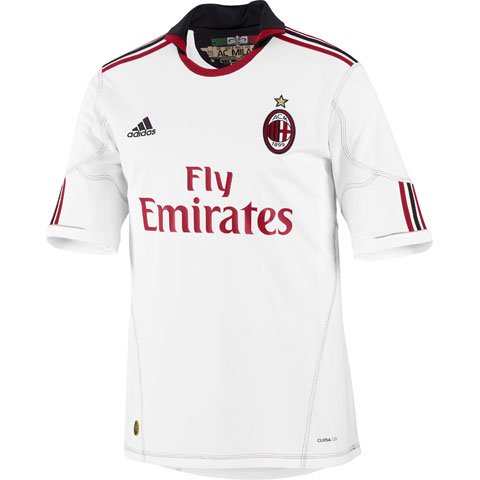 adidas AC Milan Away Jersey 10/11 (Medium/Adult, WHITE/ACMRED98)