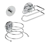 Wenko 19896100 Bad-Accessoire-Set Turbo-Loc - Befestigen ohne Bohren, Haken, Haartrocknerhalter, Toilettenpapierhalter, Chrom