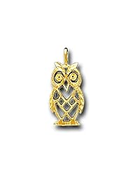 14K Solid Yellow Gold Small Owl Charm Pendant