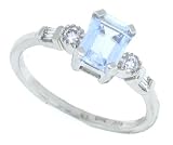 0.88ct Emerald Cut Aquamarine Ring with Diamonds in 14Kt White Gold