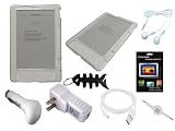 Premium Accessories Bundle for Amazon Kindle DX Wireless Reading Device (9.7" Display) includes: Crystal Clear (Snap-on) Hard Case Cover + USB Car Charger + USB Travel Charger + White USB Straight Data Cable + white 3.5mm retractable Aux cable + LCD Screen Protector + White Stereo earphone + Fishbone Keychain)