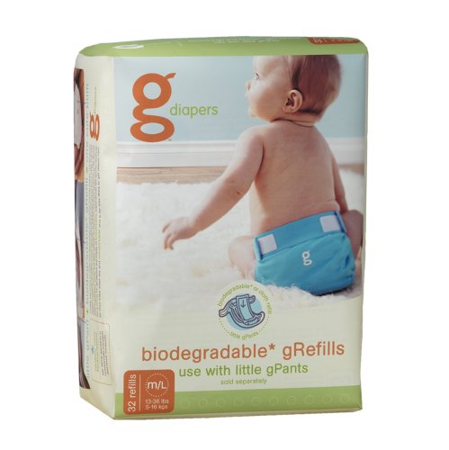 gDiapers Flushable Refills, Medium/Large, 32-Count Bags (Pack of 4)