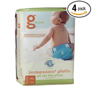 gDiapers Flushable Refills, Medium/Large, 32-Count Bags (Pack of 4)