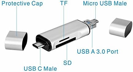 XINGAN SD Card to USB,SD Card Reader with 2 Slot Micro SD TF Card Reader with OTG Supported for Nexus 6P,Nexus 5X,Lumia 950,Apple MacBook 2015,Chromebook,Windows and More,Silver