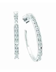 10K White Gold 0.5cttw Stylistic Must Have Channel Set Round Diamond Hoop Earring