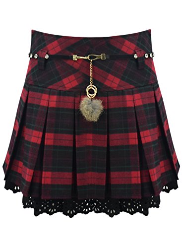 Azbro Women's Plaid Pleated High Waist Skirt