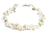 Oi! Ladies N2129  White Fresh Water Pearl, Rock Crystal, Peridot and White Shell On Silk Necklace