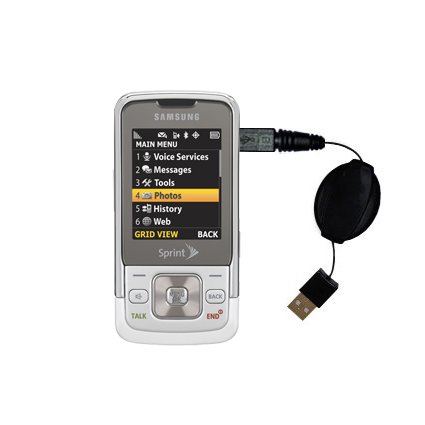 Retractable USB Cable for the Samsung SPH-M330 with Power Hot Sync and Charge capabilities - uses Gomadic TipExchange Technology