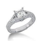 0.75 Ct Diamond Engagement Ring 14k White Gold Princess Cut Antique Style SI3 H