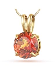 14kt Gold Capricorn Necklace: Zodiac Necklace with Inscriptions of 24kt Gold on CZ