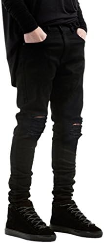 YAYAJIE Mens Skinny Biker Jeans Ripped Elastic Punk Jogger Trousers Pants Black