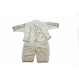 Baby Winter Cardigan with T Shirt Vest and Dungaree (Cream Dungaree 3 Piece Set)