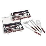 Fuego Natural Wood With Aluminum Accent BBQ Case With Clear Lid & BBQ Tools