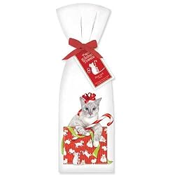 White Cat with Candy Cane Towel Set