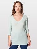 American Apparel Sheer Rib 3/4 Sleeve V-Neck