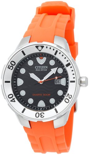 Citizen Men's Eco-Drive Professional Diver Orange Rubber Strap Watch #BN0071-06E