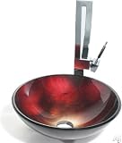 Kraus C-GV-200-12mm-8528CH 12mm Galaxy Fire Red glass vessel sink with Chrome Millennium Faucet