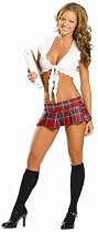 Sexy Naughty Catholic Schoolgirl Skimpy Red Plaid Skirt School Girl Outfit Costume White Tie Top