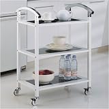 White Kitchen Serving Cart w/ Black Glass Shelves